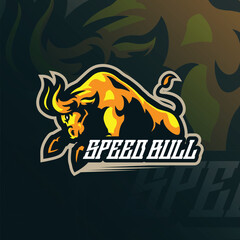 Bull mascot logo design vector with modern illustration concept style for badge, emblem and t shirt printing. Speed bull illustration.
