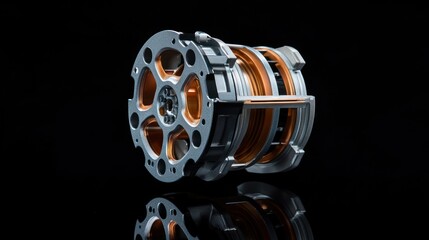 A detailed view of an electric motor component showcasing its design and engineering.