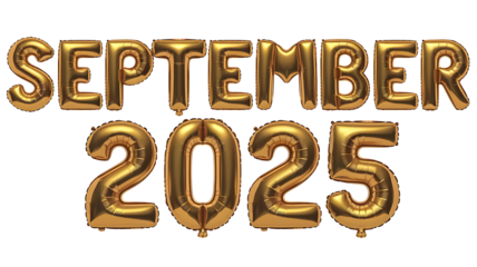 Golden Balloon 3D Text September 2025, September 2025 Golden Balloon Art Isolated on Transparent Background