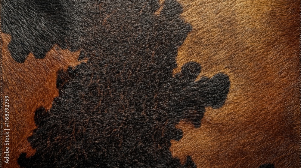 Poster detailed close-up of cowhide texture with unique patterns and color variations highlighting natural 