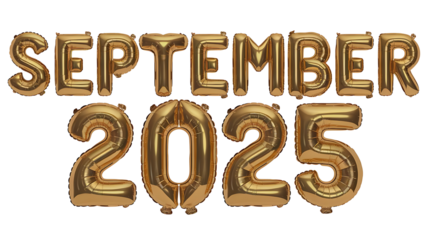 Golden Balloon 3D Text September 2025, September 2025 Golden Balloon Art Isolated on Transparent Background