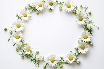 Wreath of white daisies isolated on white background. © MDMAHMUDULLAH