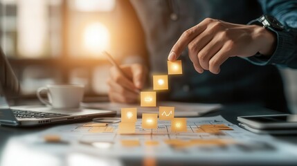 Startup manager creating a priority matrix on a digital dashboard, guiding team focus, focus, prioritization, leadership
