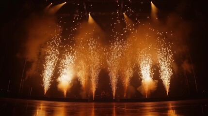 Spectacular fireworks display on stage during a performance