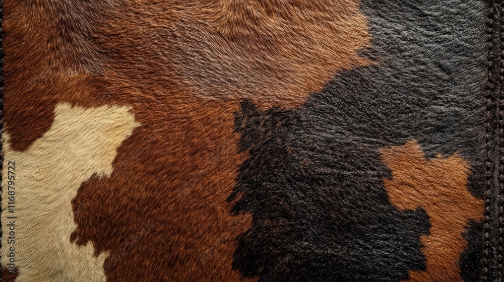 Poster detailed close-up of cowhide texture displaying unique patterns and natural chaos in earthy tones fo