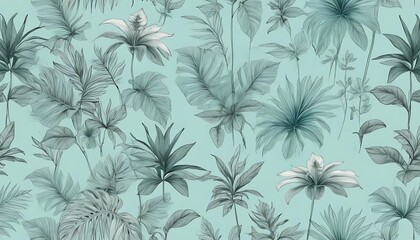 Elegant Greyscale Tropical Floral Leaf Pattern Design