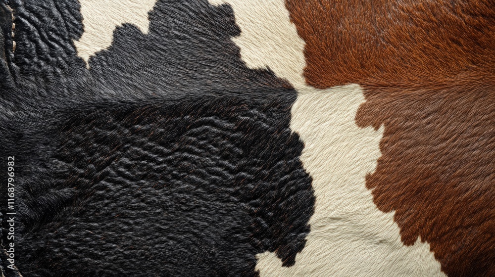 Poster close-up view of cowhide texture showcasing natural patterns and unique color variations, ideal for 