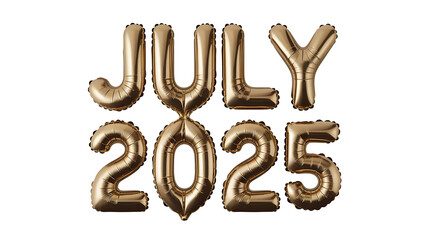 Fototapeta premium 3D Golden Text July 2025 Isolated on Transparent Background, July 2025 Golden Balloon Effect