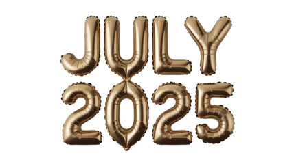 3D Golden Text July 2025 Isolated on Transparent Background, July 2025 Golden Balloon Effect