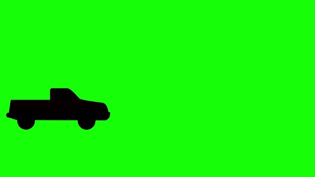 Silhouette of a pickup truck in motion, chromakey, loop, green screen, cartoon, movie