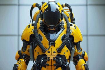 Biohazard chemical suit, high efficiency, integrated sensors, front view perspective, focusing on maximum protection, robotic tone, Splitcomplementary color scheme