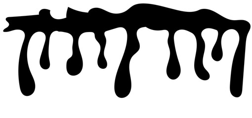 Dripping blood liquid, melt drips borders silhouette in black ink style. different dripping patterns for horror and spooky themes. Flowing liquid. Stencil drops. Chocolate drops. Oil drop