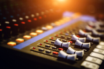 Close-up sound mixer sound record control system production in studio for producer live...