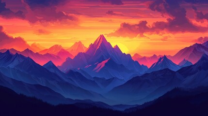 Obraz premium Majestic Mountains Sunset Vibrant Colors Dramatic Sky
