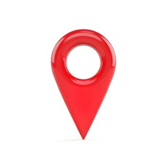 A large red 3D map pin icon on a white background
