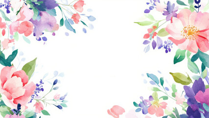 Fototapeta premium Watercolor Floral Background Illustration With Vibrant Blossoms and Delicate Leaves Perfect for Various Design Projects