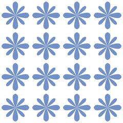 Colorful floral seamless pattern featuring blue petals against a white background, suitable for various design applications and projects