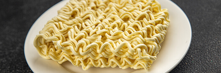 instant noodles raw fast food fresh tasty food dish delicious gourmet food background on the table rustic food top view copy space