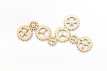 Obraz premium Chain of gears connected together. Corporate work and business process concept