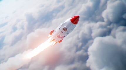Rocket Launch Through Clouds Spacecraft Ascending into Atmosphere