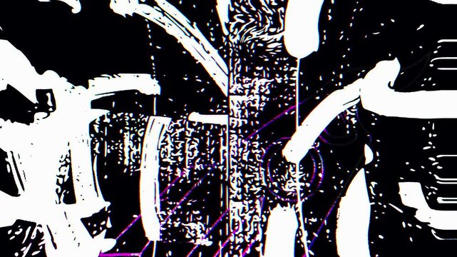 Fast animation of random text and graphics on a black background. 4K quality footage