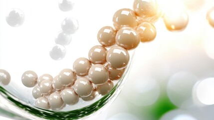 Abstract Beige and White Spheres in Glass Bowl Skincare Product Concept Beauty Wellness