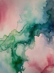 Soft Watercolor Swirls in Green and Pink Hues for Artistic Use