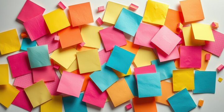 Colorful Sticky Notes Scattered on a White Surface