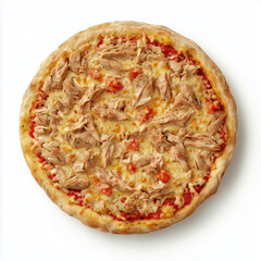 a tuna pizza on a plate on isolated white backgrounds
