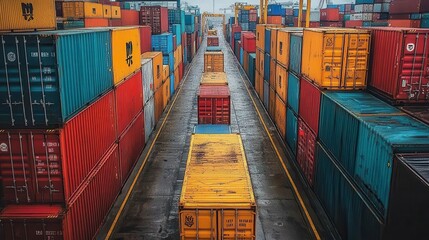 Fototapeta premium Global Shipping Logistics Colorful Cargo Containers at Port Terminal