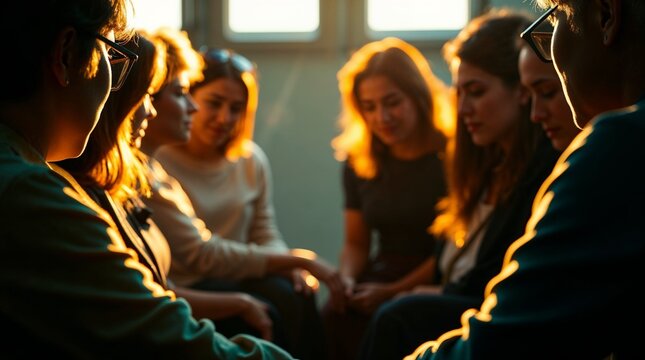 Diverse group in a sunny room during a mental health workshop