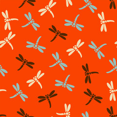 motif de tuile sans couture de style japonais avec des libellules en rouge bleu marron