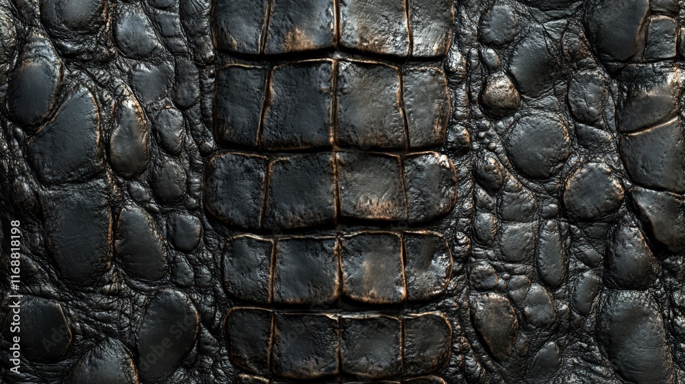 Poster textured surface of crocodile hide with chaotic patterns and deep contrast in dark tones ideal for n