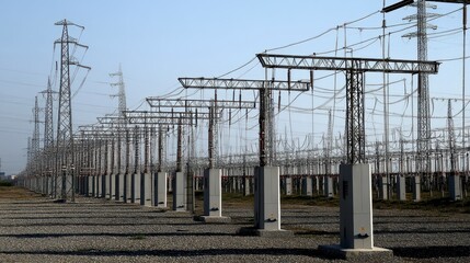 Extensive High Voltage Power Transmission Substation Electrical Grid Infrastructure Energy