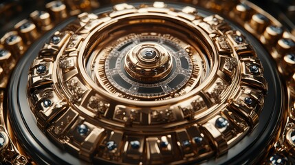 Obraz premium Intricate Gold and Black Mechanical Device Close Up Detailed Luxury Engineering Design