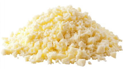 Heap of Diced Soft Cheese Isolated on White Background (Top View)

