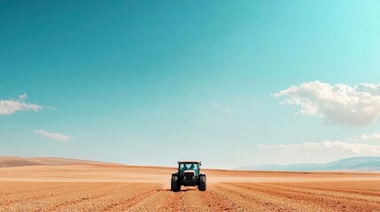 Naklejka premium Farmer plowing a vast field with a single tractor under the weight of time, enduring and steadfast, patience, perseverance, determination