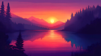 Fototapeta premium Inspirational Minimalist Sunrise Capturing the Beauty of a Tranquil Lake with Soft Reflections