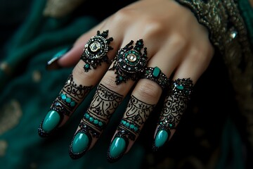 wedding mehndi hands close up.
