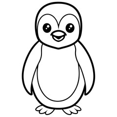Simple and Cute Baby Penguin Coloring Page for Kids – Black-and-White Outline