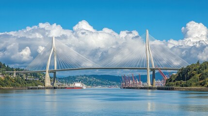 Obraz premium Stunning Modern Suspension Bridge with Blue Sky and Clouds