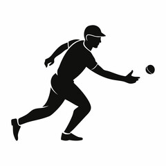 create cricket player fielder through ball black silhouette background white