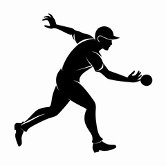 create cricket player fielder through ball black silhouette background white