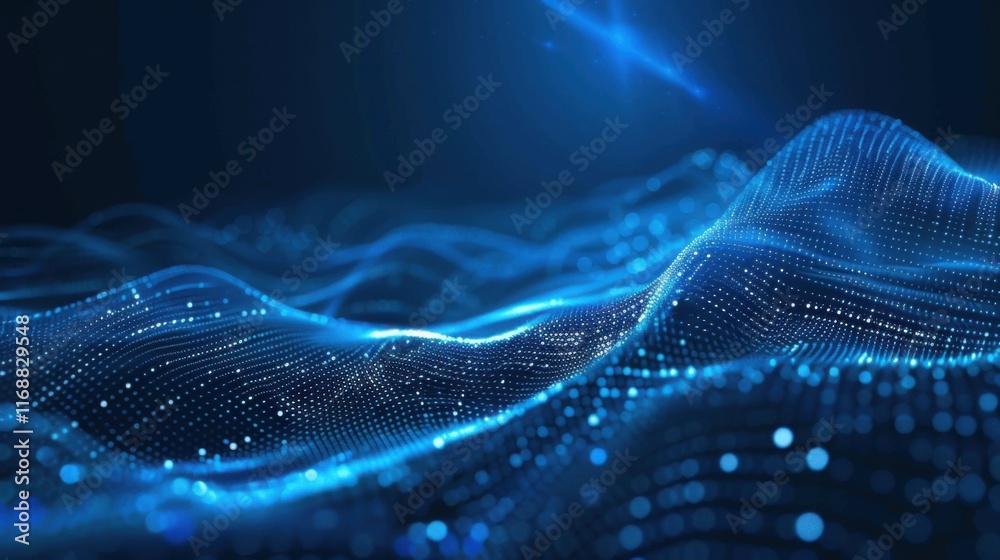 Poster digital wave with many dots and particles. abstract dynamic wave background. technology or science b