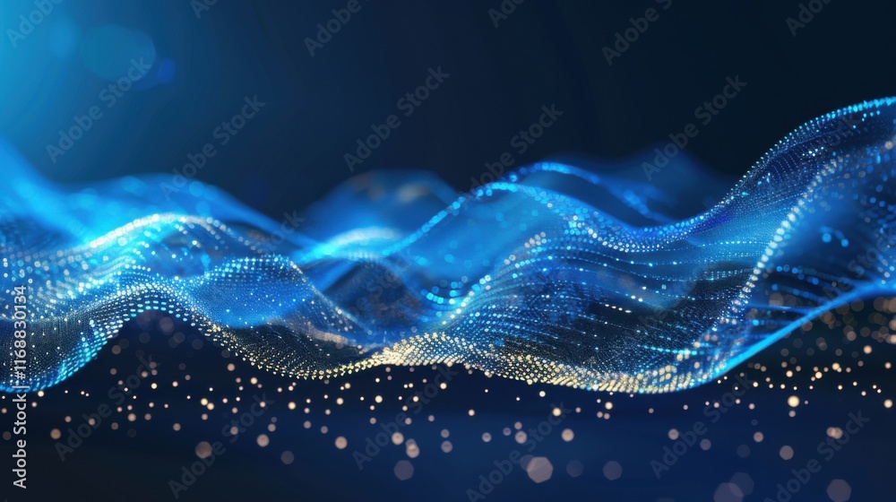Poster digital wave with many dots and particles. abstract dynamic wave background. technology or science b