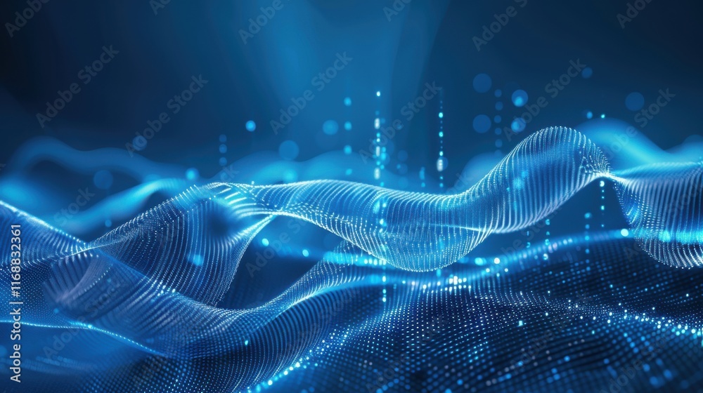 Poster digital wave with many dots and particles. abstract dynamic wave background. technology or science b