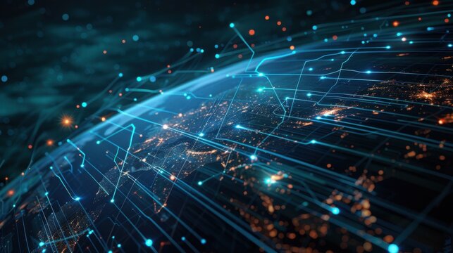 Digital world globe, concept of global network and connectivity on Earth, high speed data transfer and cyber technology - Powered by Adobe