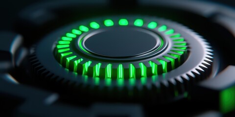 Detailed close-up of a modern control knob with green backlight, highlighting innovative design and functionality.
