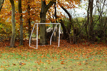 Hockey gates with a net for playing in a country house