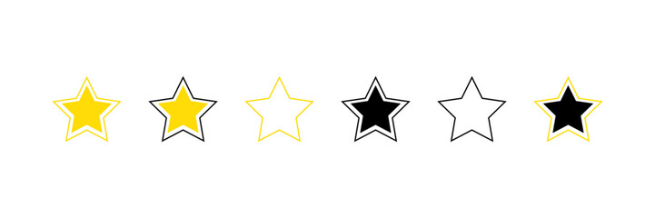 Set with stars vector icons. 6 stars icons.